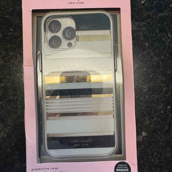 kate spade Striped iPhone Case - Black, Gold, and White - Picture 1 of 1